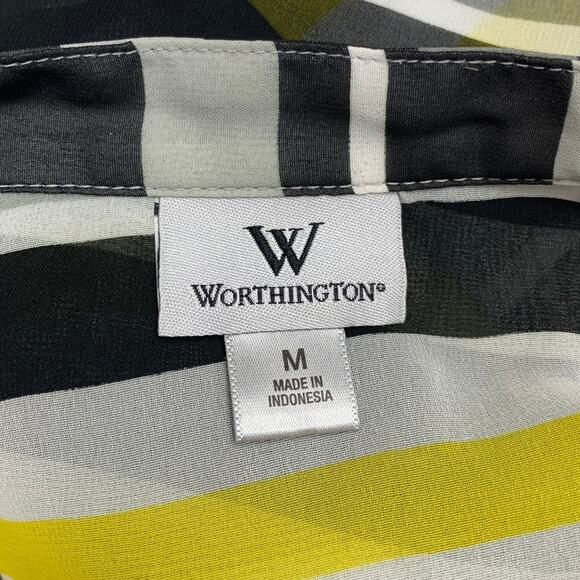 Worthington Womens Medium Polyester Long Sleeve Sheer Striped Button Up Shirt - Picture 5 of 6